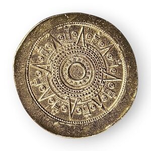 Aztec Calendar Necklace Pendant Large Heavy Gold Plated Unisex Vintage 2 5/8"